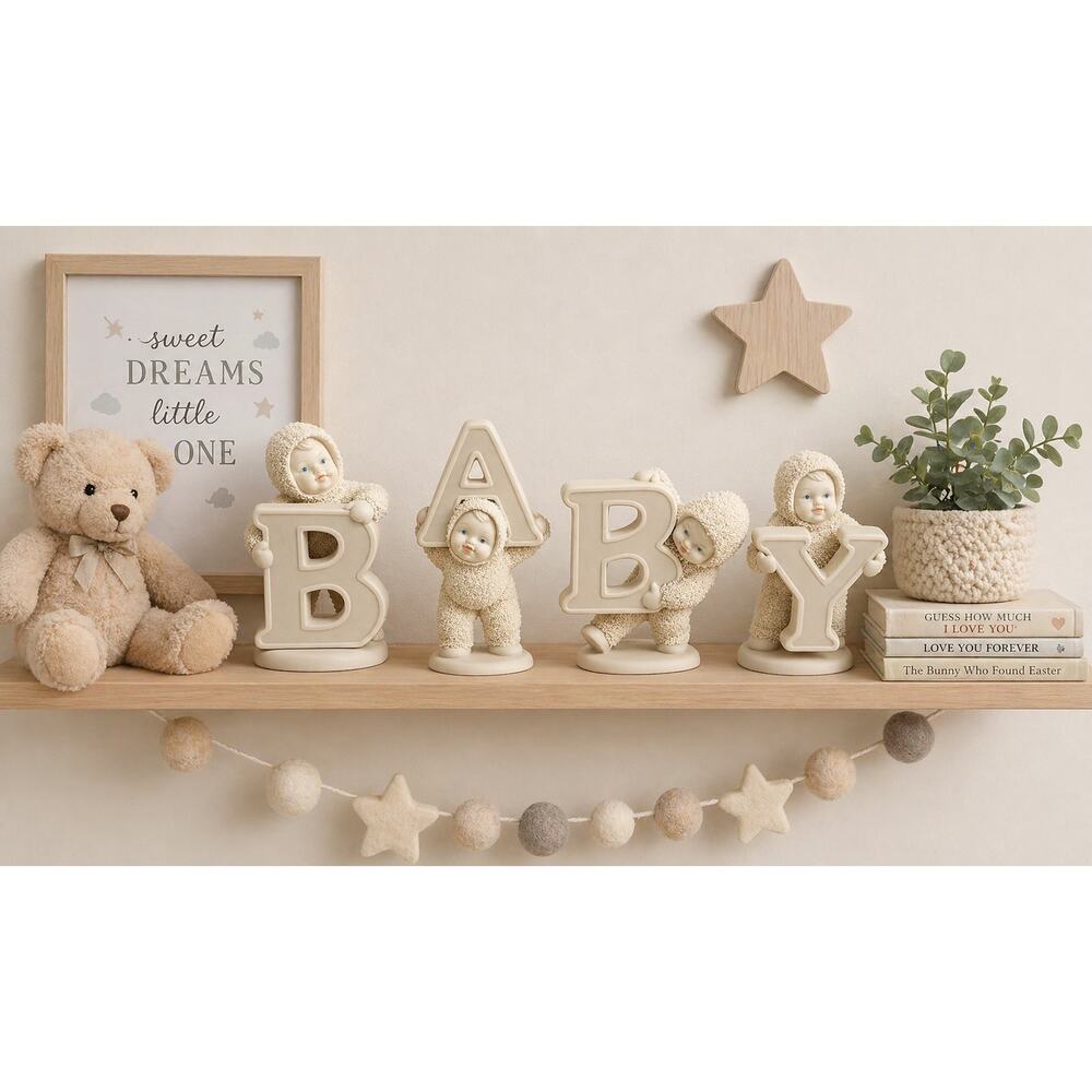 Dept 56 Snowbabies And That Spells Baby Set of 4 NIB Nursery Figurines 4 to 5"